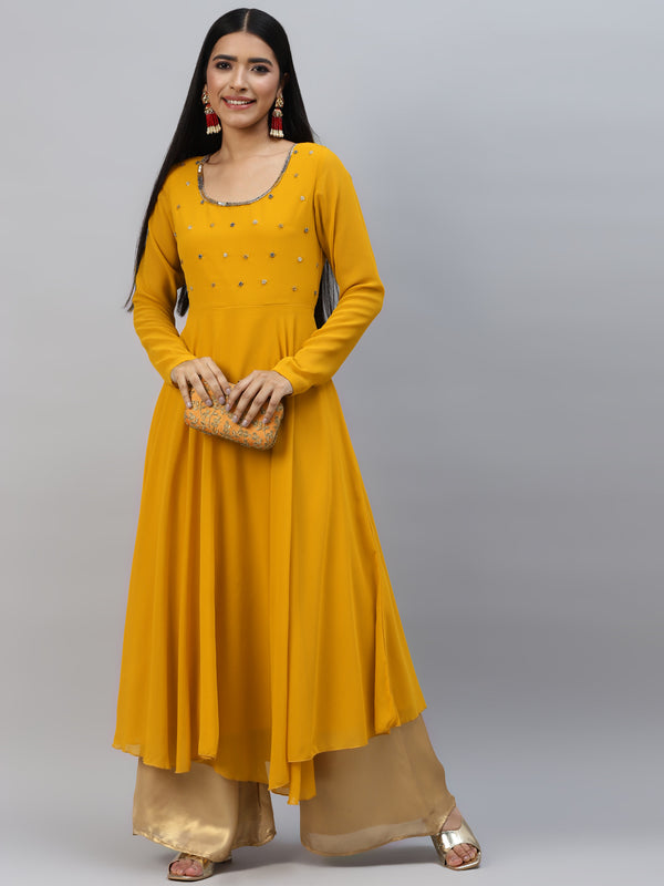 Poshak Hub Women Blue Ethnic Motifs Hand Embroidery Georgette Anarkali Kurta