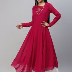 Poshak Hub Women Blue Ethnic Motifs Hand Embroidery Georgette Anarkali Kurta