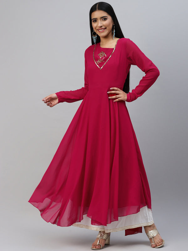 Poshak Hub Women Blue Ethnic Motifs Hand Embroidery Georgette Anarkali Kurta