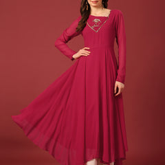 Poshak Hub Women Pink Ethnic Motifs Hand Embroidery Georgette Anarkali Kurta