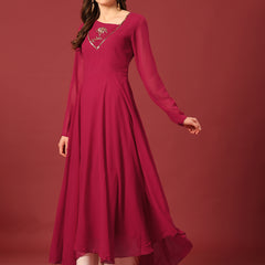 Poshak Hub Women Pink Ethnic Motifs Hand Embroidery Georgette Anarkali Kurta