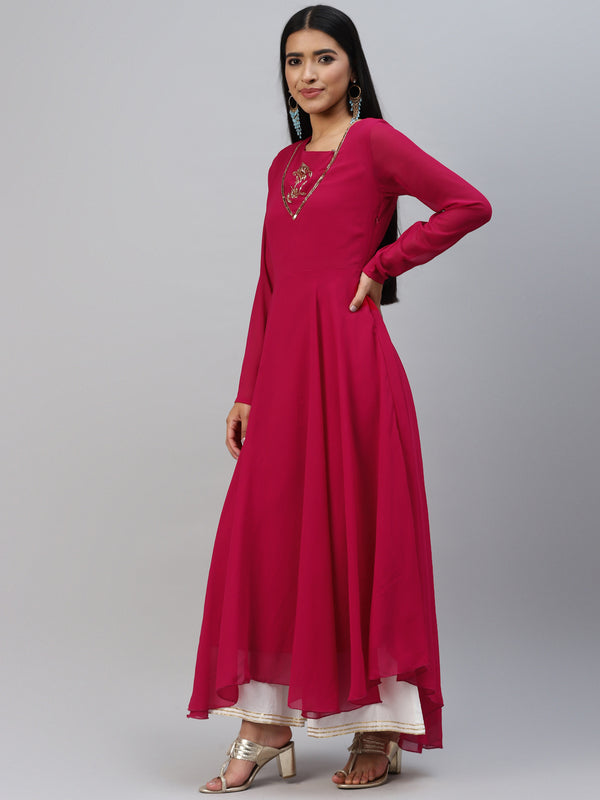Poshak Hub Women Blue Ethnic Motifs Hand Embroidery Georgette Anarkali Kurta