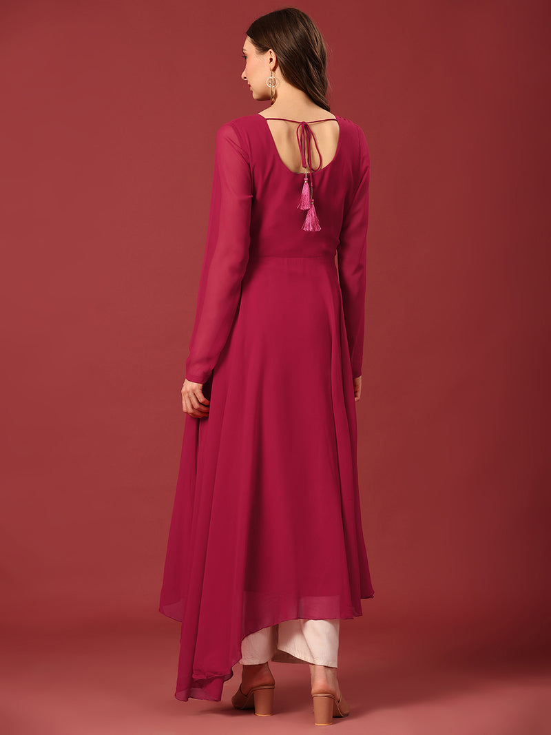 Poshak Hub Women Pink Ethnic Motifs Hand Embroidery Georgette Anarkali Kurta