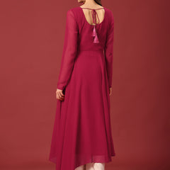 Poshak Hub Women Pink Ethnic Motifs Hand Embroidery Georgette Anarkali Kurta