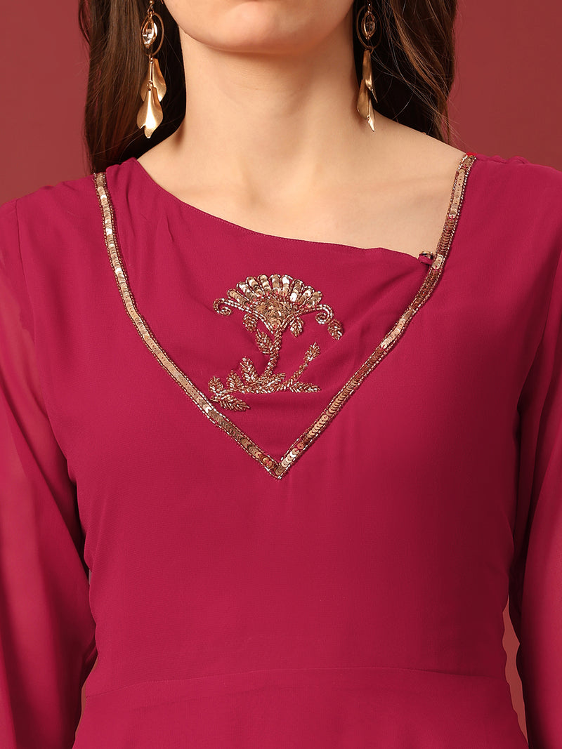 Poshak Hub Women Pink Ethnic Motifs Hand Embroidery Georgette Anarkali Kurta