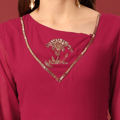 Poshak Hub Women Pink Ethnic Motifs Hand Embroidery Georgette Anarkali Kurta