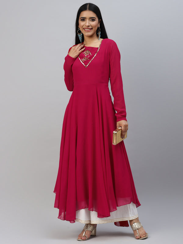 Poshak Hub Women Blue Ethnic Motifs Hand Embroidery Georgette Anarkali Kurta