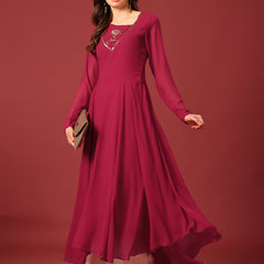 Poshak Hub Women Pink Ethnic Motifs Hand Embroidery Georgette Anarkali Kurta