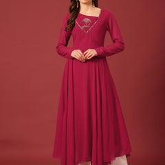 Poshak Hub Women Pink Ethnic Motifs Hand Embroidery Georgette Anarkali Kurta