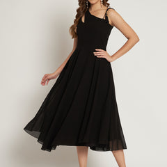 Poshak Hub Women Black Georgette One Shoulder Anarkali Kurta