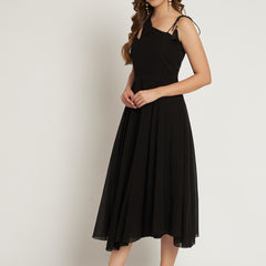 Poshak Hub Women Black Georgette One Shoulder Anarkali Kurta