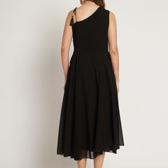 Poshak Hub Women Black Georgette One Shoulder Anarkali Kurta