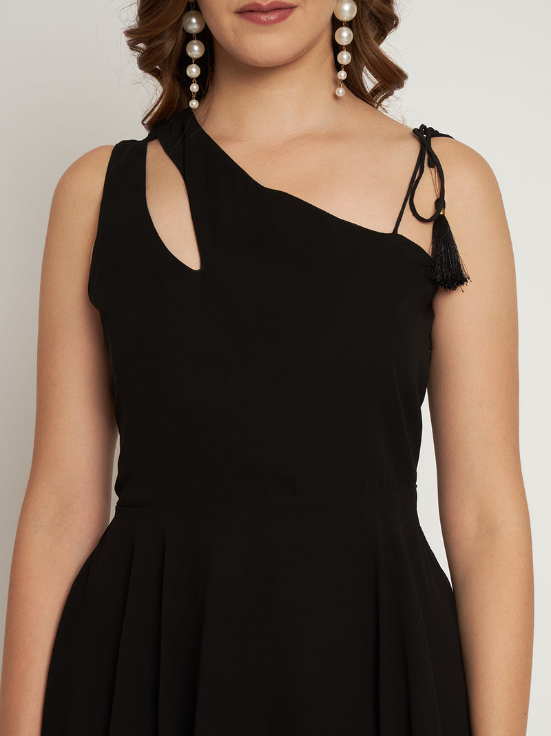 Poshak Hub Women Black Georgette One Shoulder Anarkali Kurta