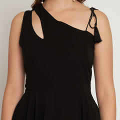 Poshak Hub Women Black Georgette One Shoulder Anarkali Kurta