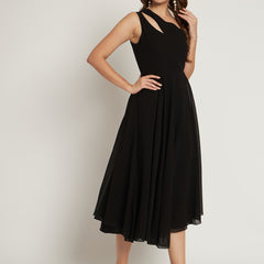 Poshak Hub Women Black Georgette One Shoulder Anarkali Kurta