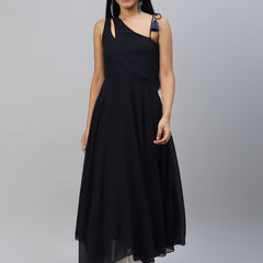 Poshak Hub Women Blue Georgette One Shoulder Anarkali Kurta