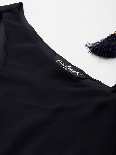 Poshak Hub Women Blue Georgette One Shoulder Anarkali Kurta