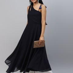 Poshak Hub Women Blue Georgette One Shoulder Anarkali Kurta