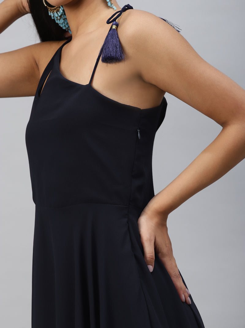 Poshak Hub Women Blue Georgette One Shoulder Anarkali Kurta