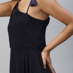 Poshak Hub Women Blue Georgette One Shoulder Anarkali Kurta