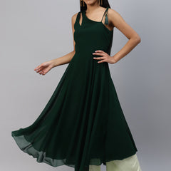 Poshak Hub Women Green Georgette One Shoulder Anarkali Kurta