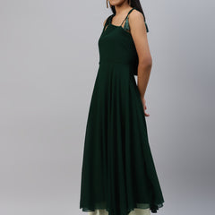 Poshak Hub Women Green Georgette One Shoulder Anarkali Kurta