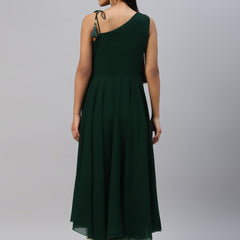 Poshak Hub Women Green Georgette One Shoulder Anarkali Kurta
