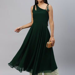 Poshak Hub Women Green Georgette One Shoulder Anarkali Kurta