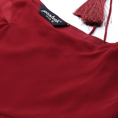 Poshak Hub Women Maroon Georgette One Shoulder Anarkali Kurta