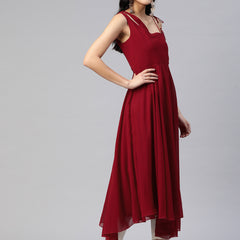 Poshak Hub Women Maroon Georgette One Shoulder Anarkali Kurta