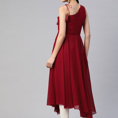 Poshak Hub Women Maroon Georgette One Shoulder Anarkali Kurta