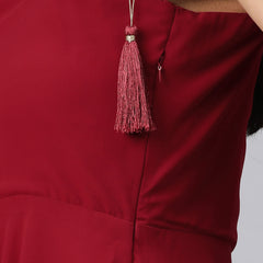 Poshak Hub Women Maroon Georgette One Shoulder Anarkali Kurta