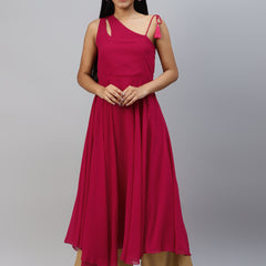 Poshak Hub Women Pink Georgette One Shoulder Anarkali Kurta