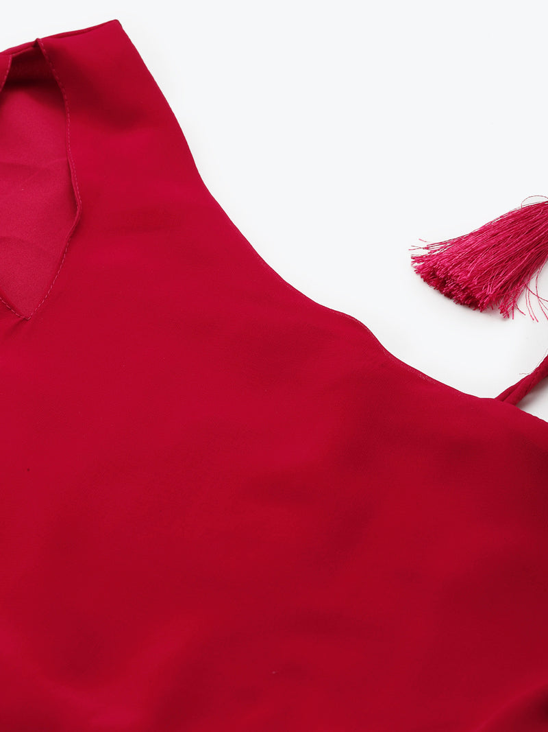 Poshak Hub Women Pink Georgette One Shoulder Anarkali Kurta