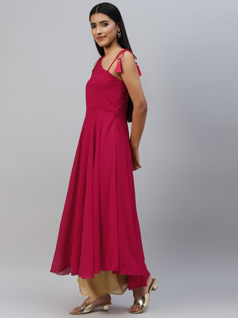 Poshak Hub Women Pink Georgette One Shoulder Anarkali Kurta