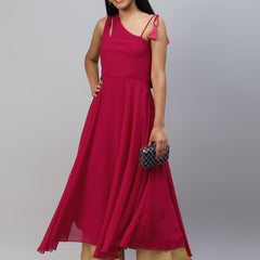 Poshak Hub Women Pink Georgette One Shoulder Anarkali Kurta