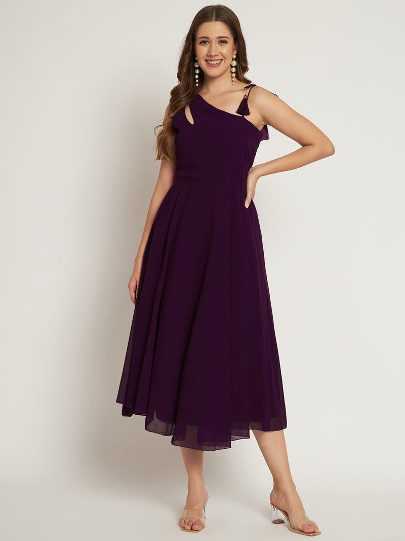 Poshak Hub Women Purple Georgette One Shoulder Anarkali Kurta