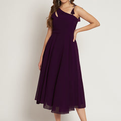 Poshak Hub Women Purple Georgette One Shoulder Anarkali Kurta