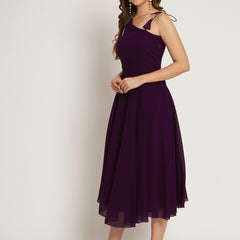 Poshak Hub Women Purple Georgette One Shoulder Anarkali Kurta