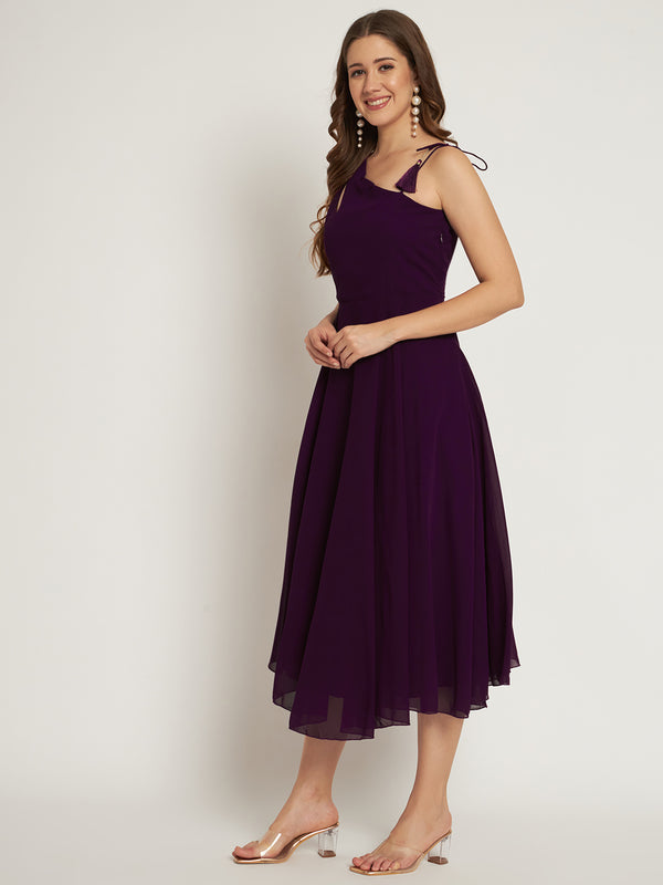 Poshak Hub Women Purple Georgette One Shoulder Anarkali Kurta