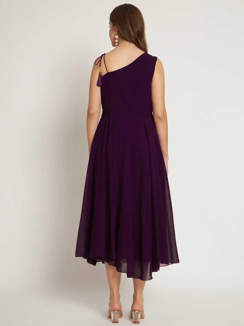 Poshak Hub Women Purple Georgette One Shoulder Anarkali Kurta