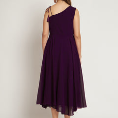 Poshak Hub Women Purple Georgette One Shoulder Anarkali Kurta