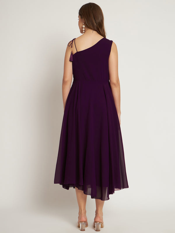 Poshak Hub Women Purple Georgette One Shoulder Anarkali Kurta