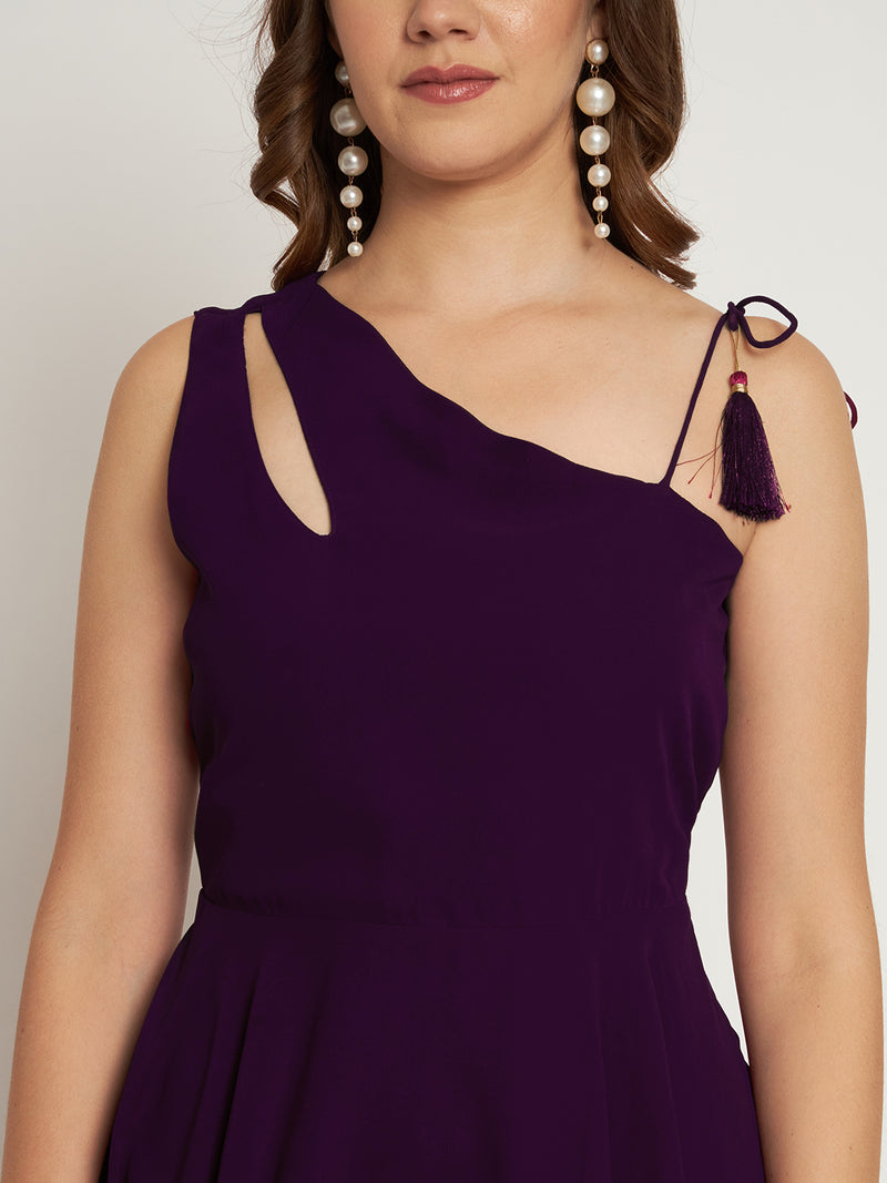 Poshak Hub Women Purple Georgette One Shoulder Anarkali Kurta