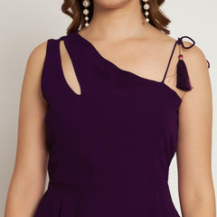 Poshak Hub Women Purple Georgette One Shoulder Anarkali Kurta