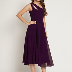 Poshak Hub Women Purple Georgette One Shoulder Anarkali Kurta