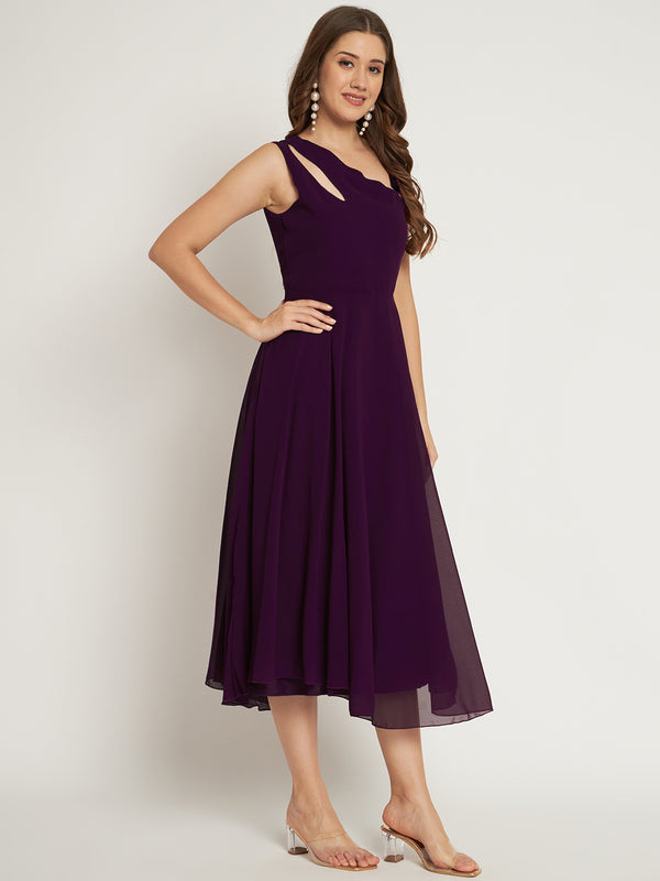 Poshak Hub Women Purple Georgette One Shoulder Anarkali Kurta