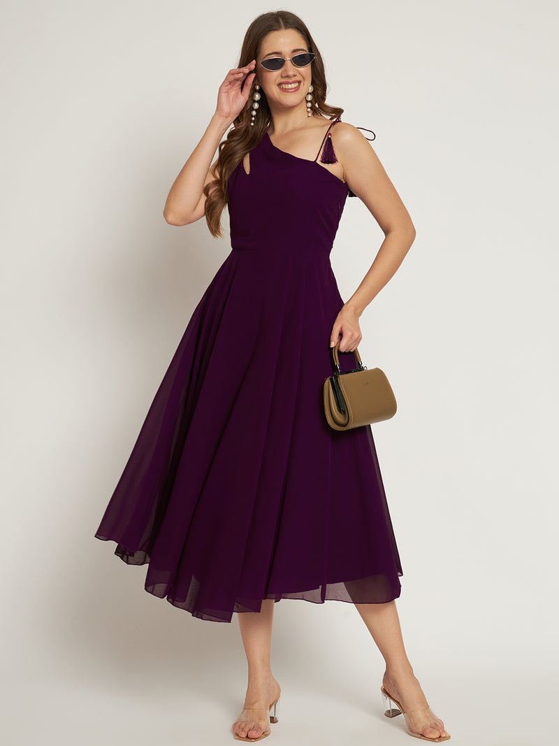 Poshak Hub Women Purple Georgette One Shoulder Anarkali Kurta