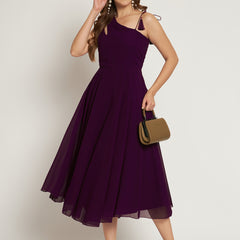 Poshak Hub Women Purple Georgette One Shoulder Anarkali Kurta