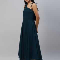 Poshak Hub Women Teal Blue Georgette One Shoulder Anarkali Kurta